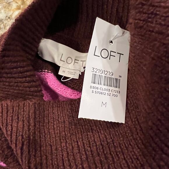 **NWT LOFT Pink and Burgundy Striped Mockneck Tunic Sweater - Picture 6 of 9